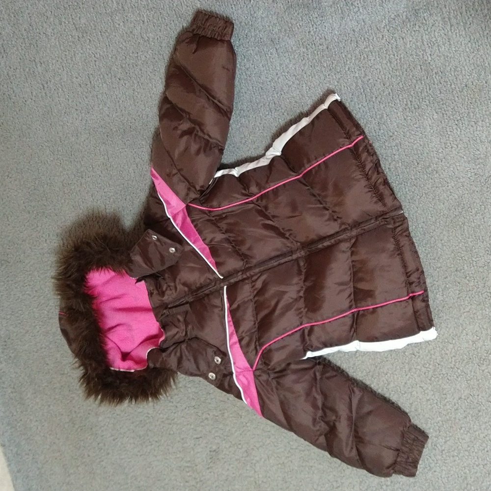 Kids Brown and Pink Hooded Puffer Jacket